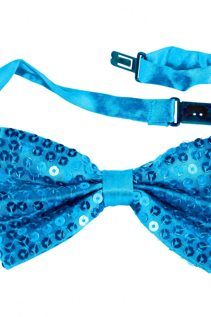 Açık Mavi Turkuaz Payetli Pullu Papyon