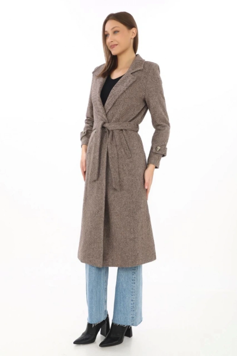 Astarlı Balık Sırtı Kaşmir Kaşe Kaban - Vizon