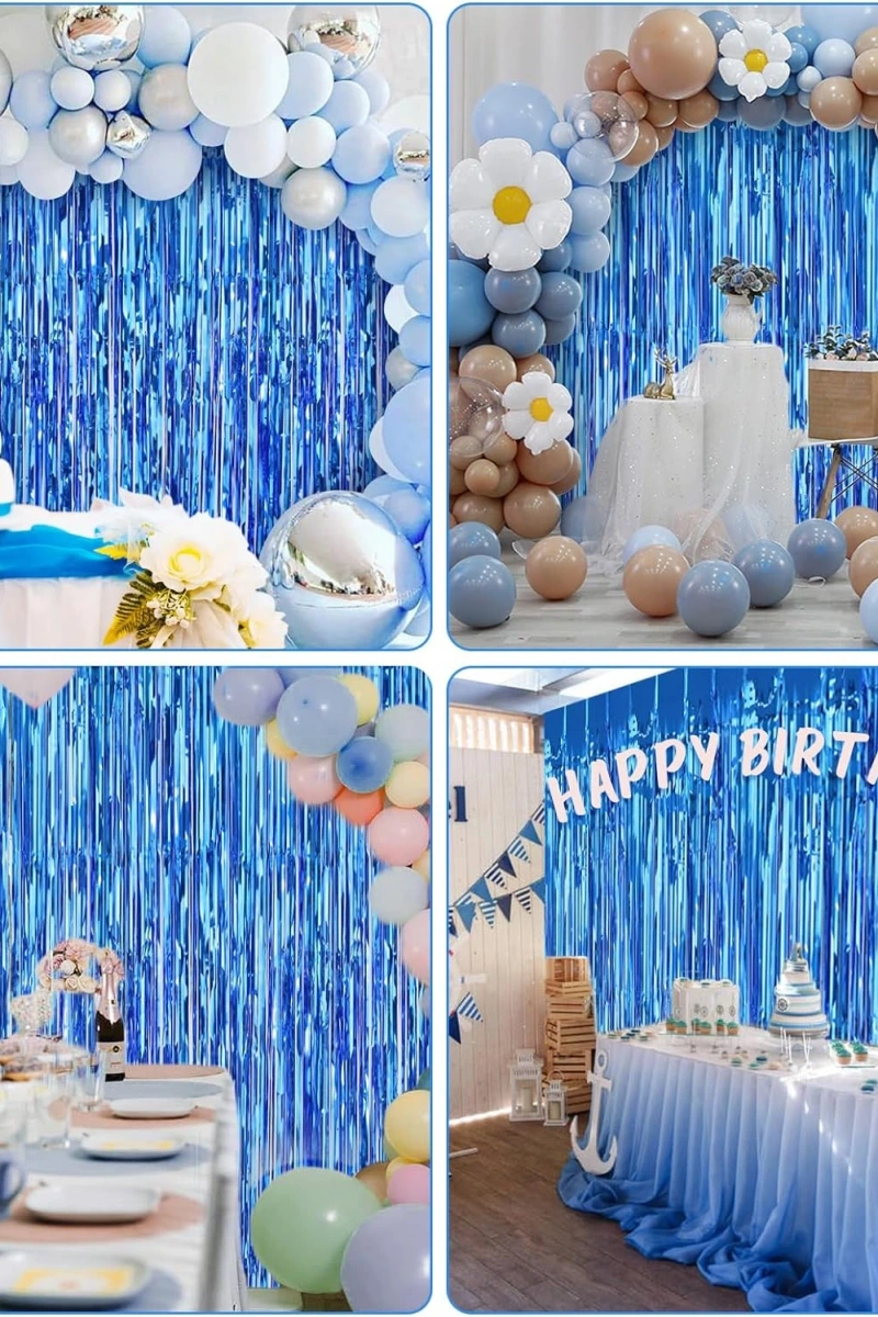 Ekstra Metalize Mavi Renk Saçaklı Arka Fon Perde 1x2 metre