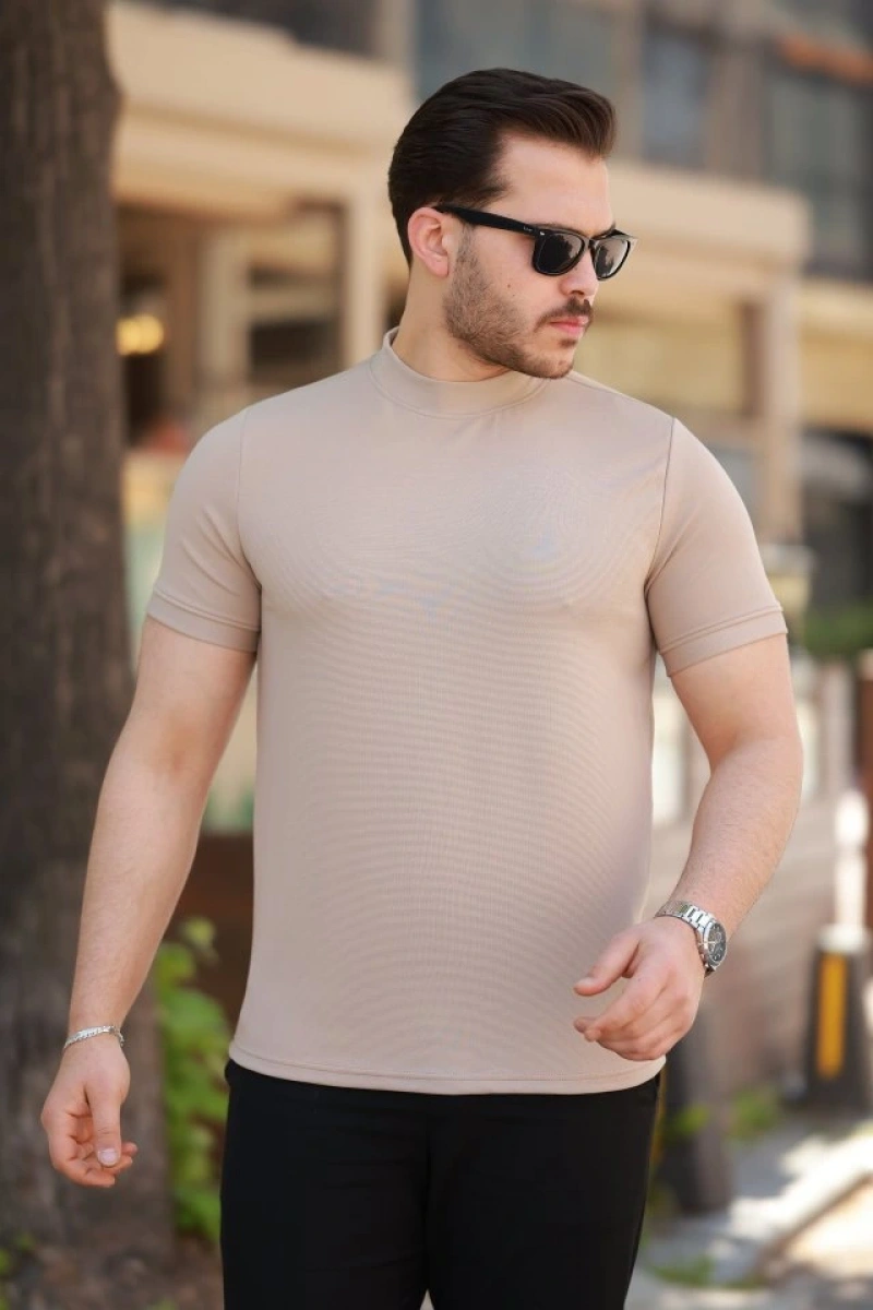 Erkek Ince çizgi Dokulu Kısa Kollu T-shirt