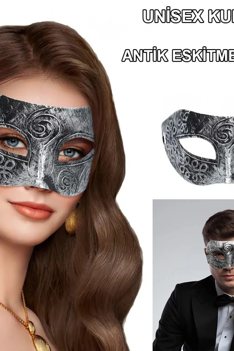 Gümüş Renk Antik Tarz Balo Maskesi