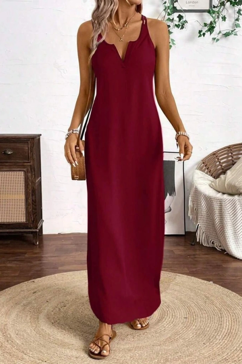 Kadın Askılı Yuvarlak Yaka Asimetrik Detaylı Viskon Elbise