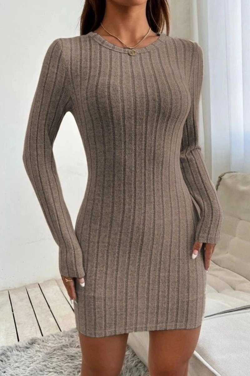 Kadın Uzun Kollu Bisiklet Yaka şardonlu Kalın Fitilli Kaşkorse Mini Boy Elbise