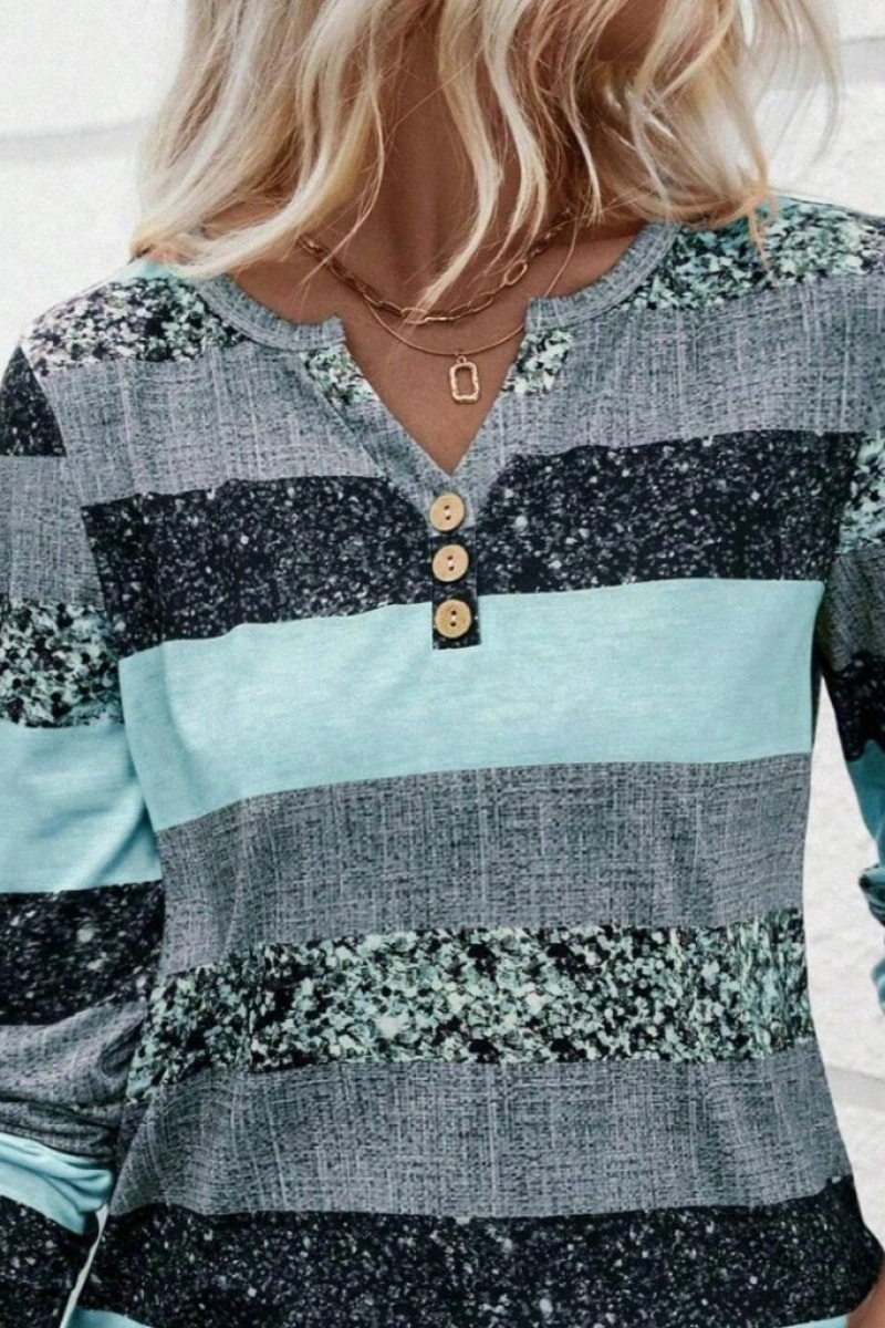 Kadın Uzun Kollu Yakadan Düğmeli çizgili Desenli Süprem Bluz