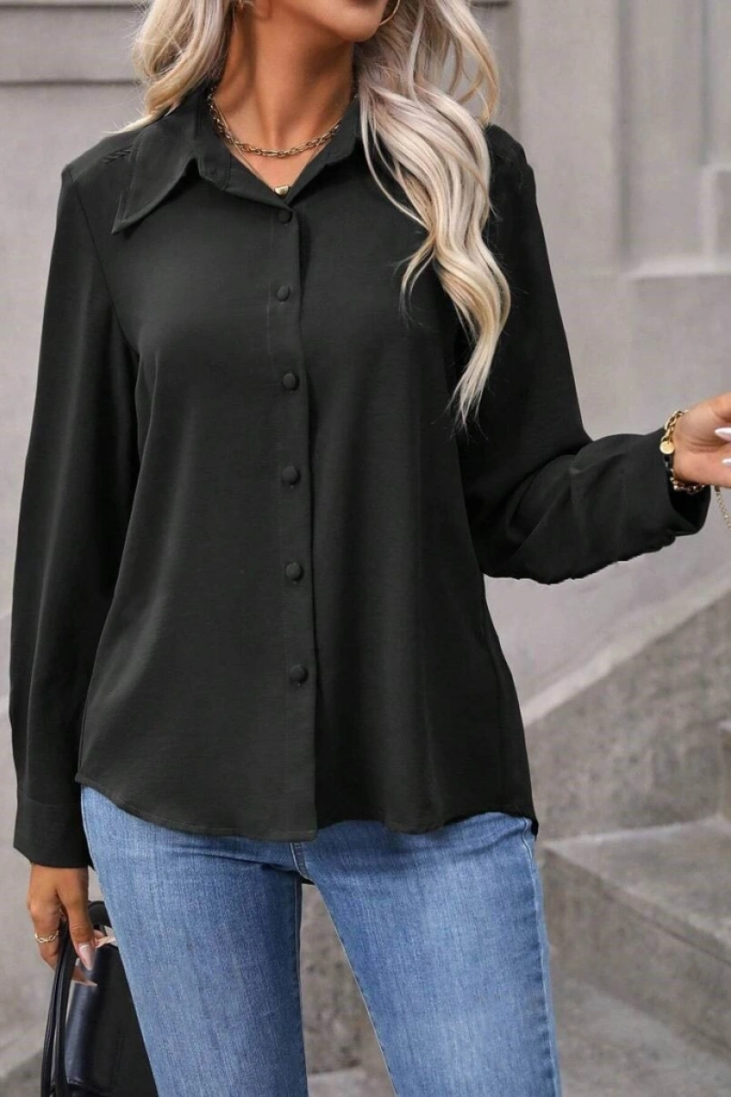 Kadın Uzun Kollu Yakalı önden Düğmeli Aerobin Gömlek