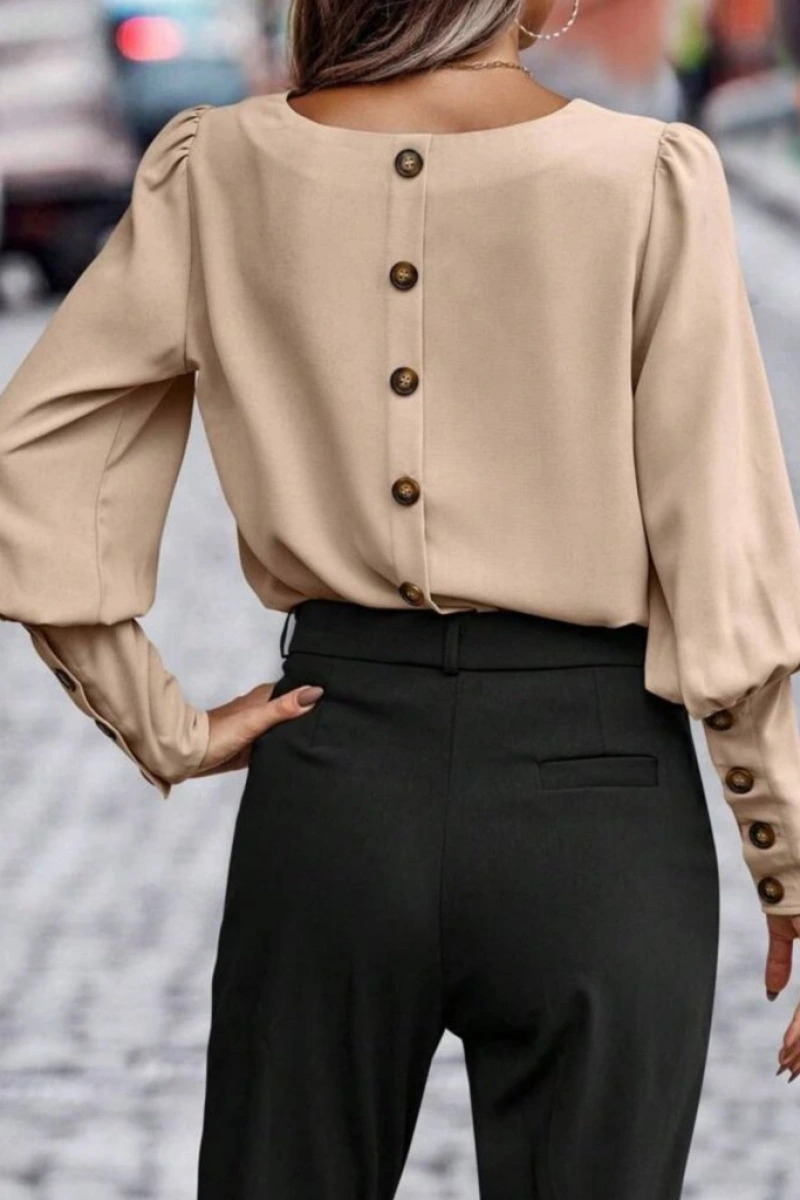 Kadın Uzun Kollu Yuvarlak Yakalı Düğmeli Ithal Krep Bluz