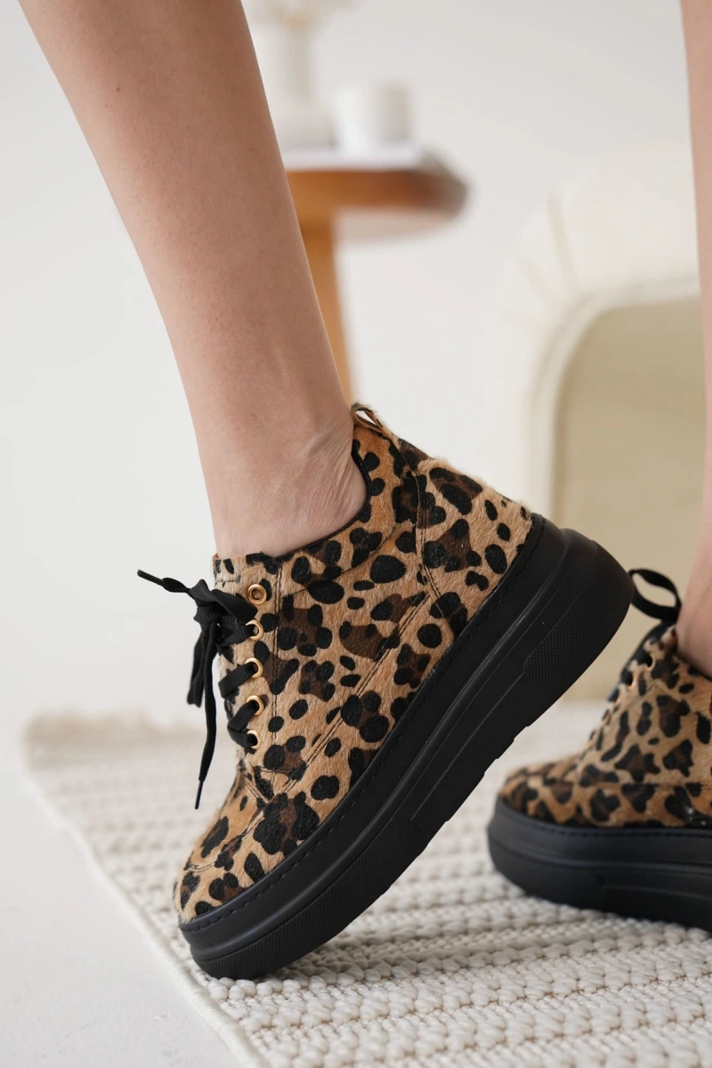 Lauren Kadın Gizli Topuk Siyah Taban Leopar Spor Ayakkabı