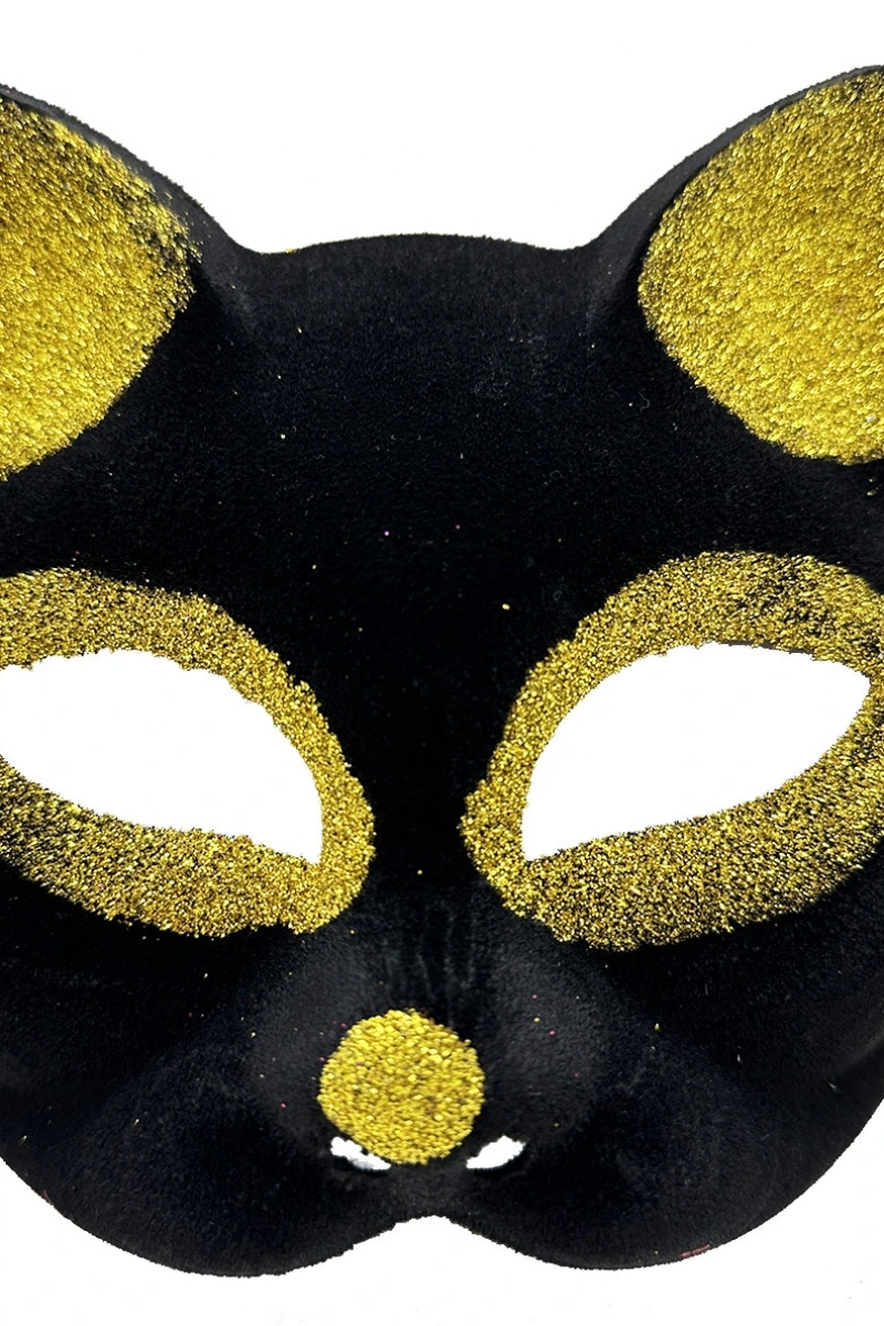 Siyah Renk Gold Simli Kedi Maskesi