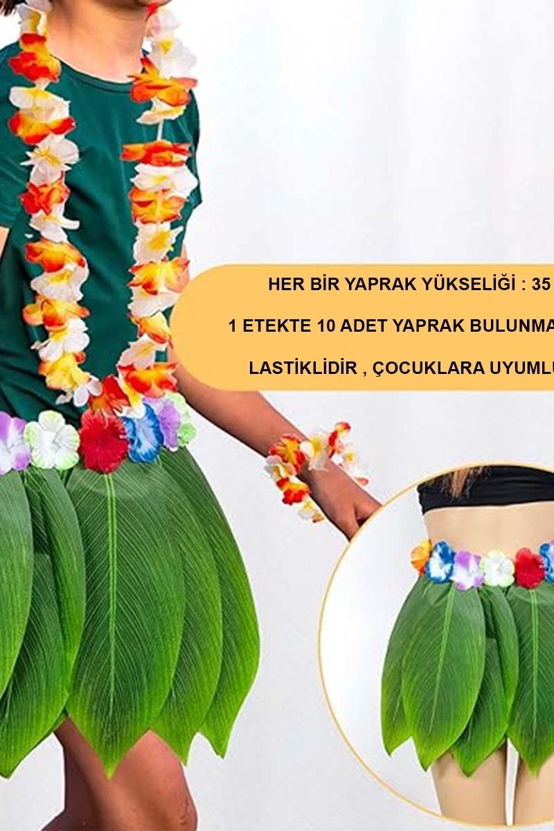 Tropikal Esintili Yapraklı Parti Eteği Çocuk Boy