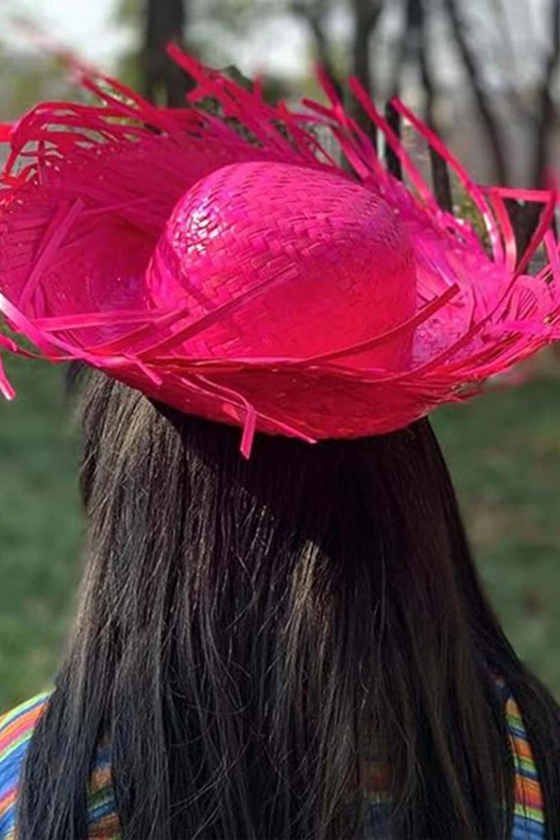 Tropikal Parti Fuşya Hasır Hawaii Şapkası