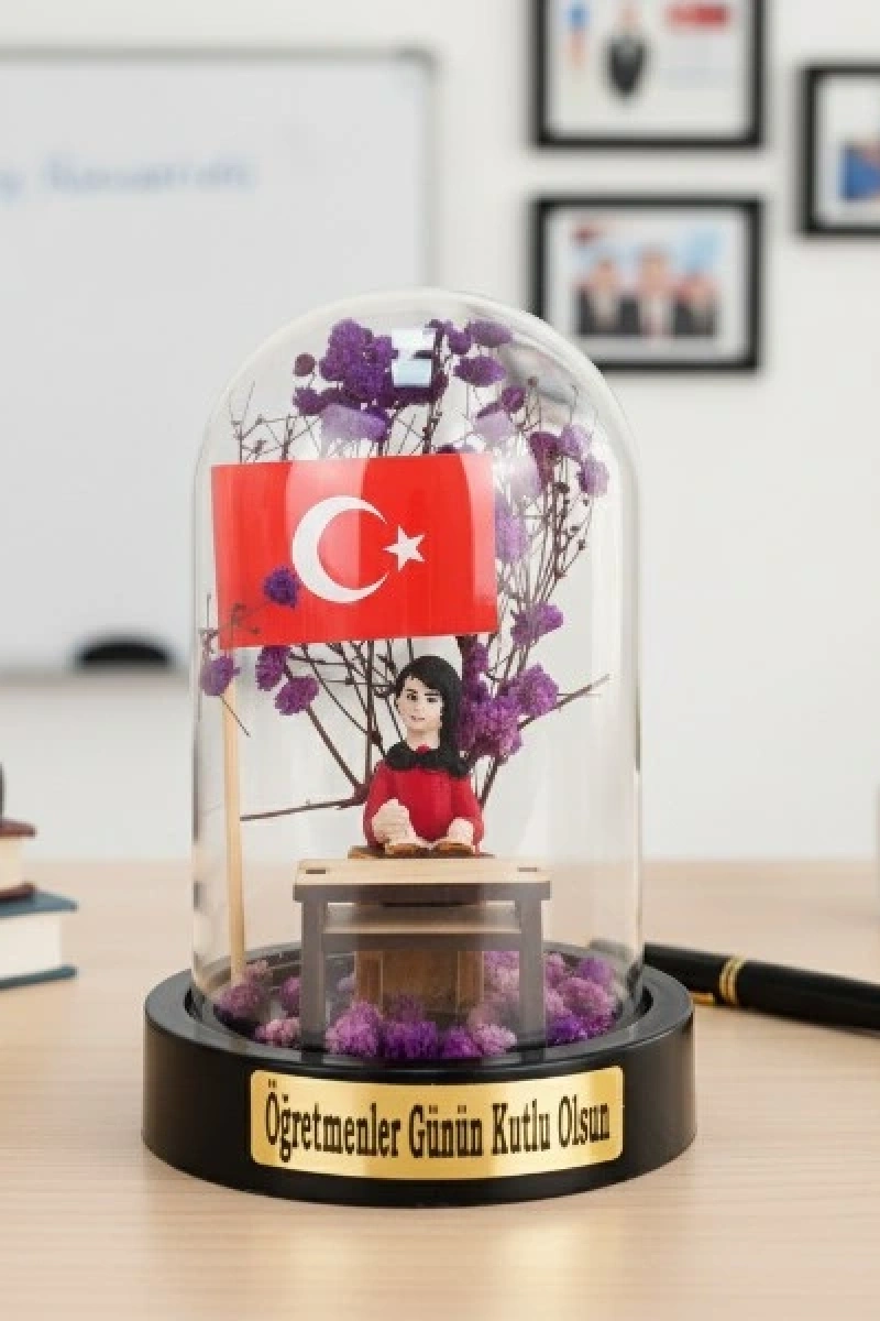 Türk Bayraklı Sıralı Ters Fanus - Öğretmenler Günü Hediyesi