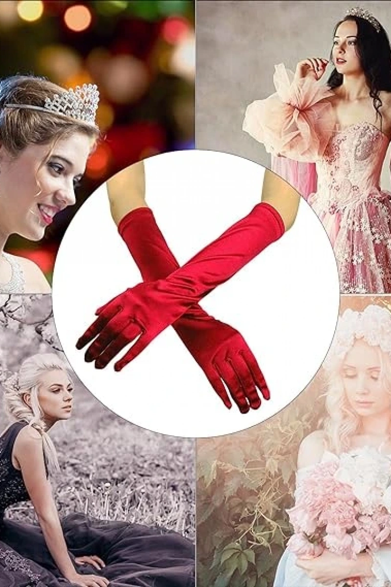 Uzun Boy Ekstra Parlak Saten Eldiven Kırmızı Renk