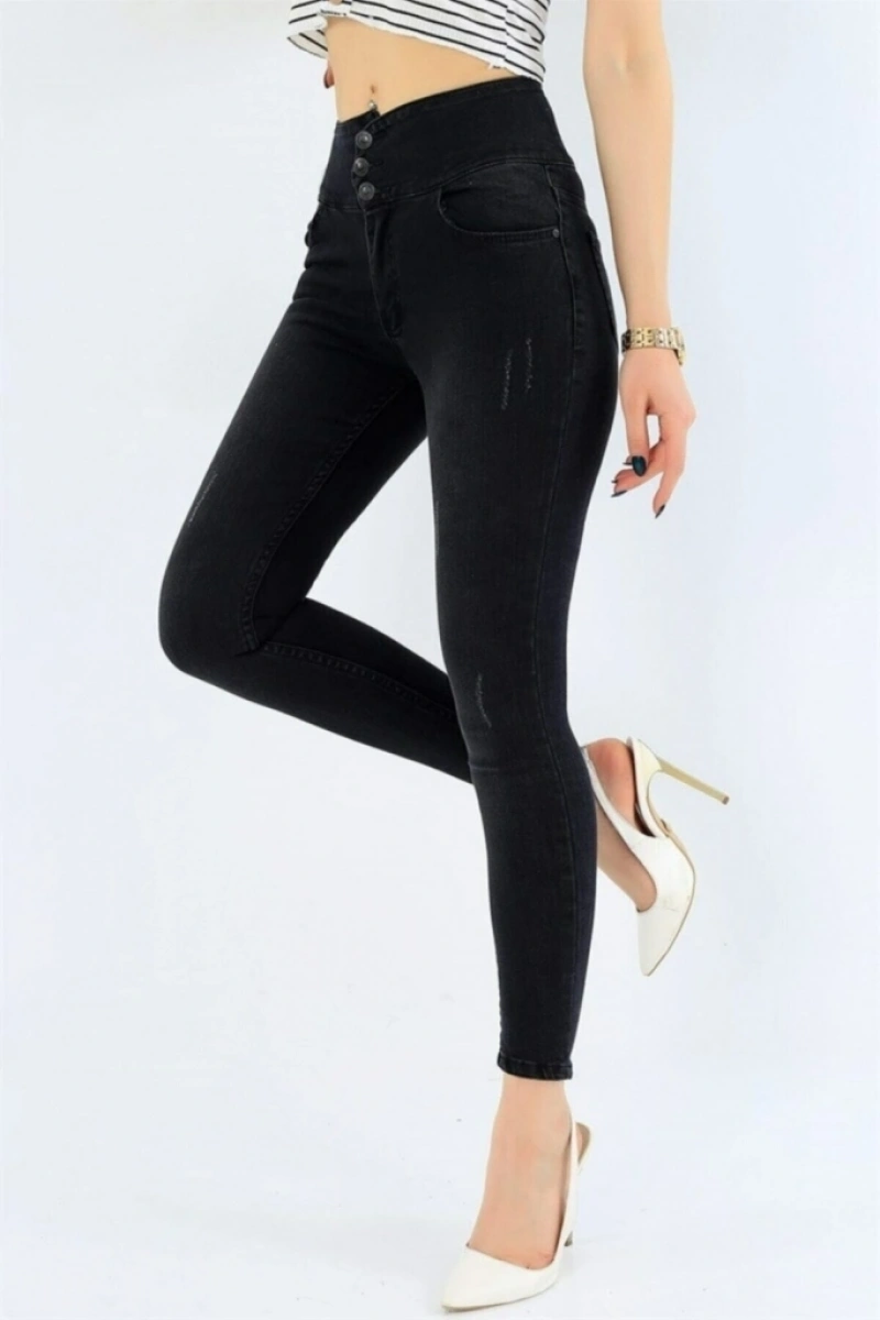 Yüksek Bel Likralı Jean Pantolon 90 Cm