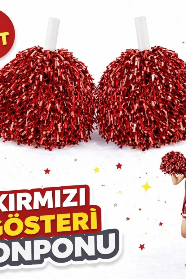 1 Çift Kırmızı Okul Gösteri Ponponları Ekstra Dolgun