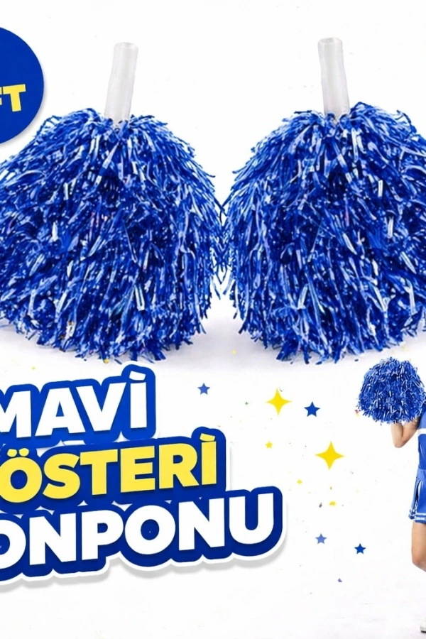 1 Çift Mavi Okul Gösteri Ponponları Ekstra Dolgun