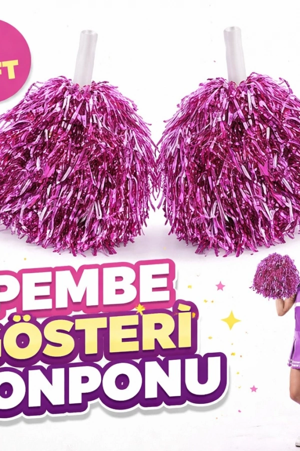 1 Çift Pembe Okul Gösteri Ponponları - Ekstra Dolgun