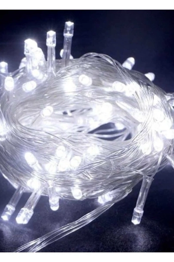 10m 100 Led Boncuk Lamba Beyaz Işık Şeffaf Kablo