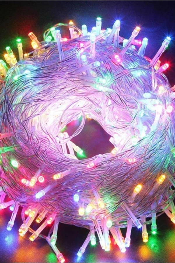 10m 100 Led Boncuk Lamba RGB Işık Şeffaf kablo