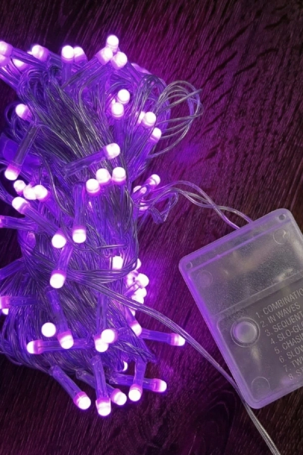 10m 100 Led Damla Uçlu Pembe Işık Şeffaf Kablo