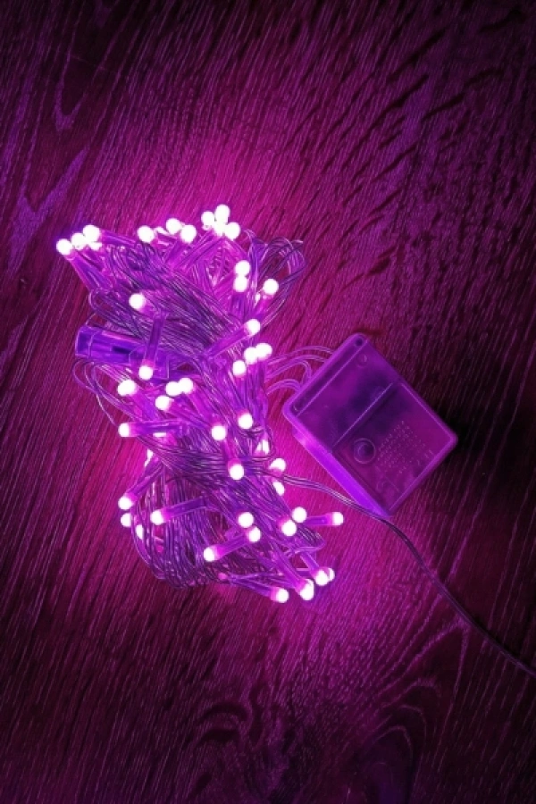 10m 100 Led Damla Uçlu Pembe Işık Şeffaf Kablo