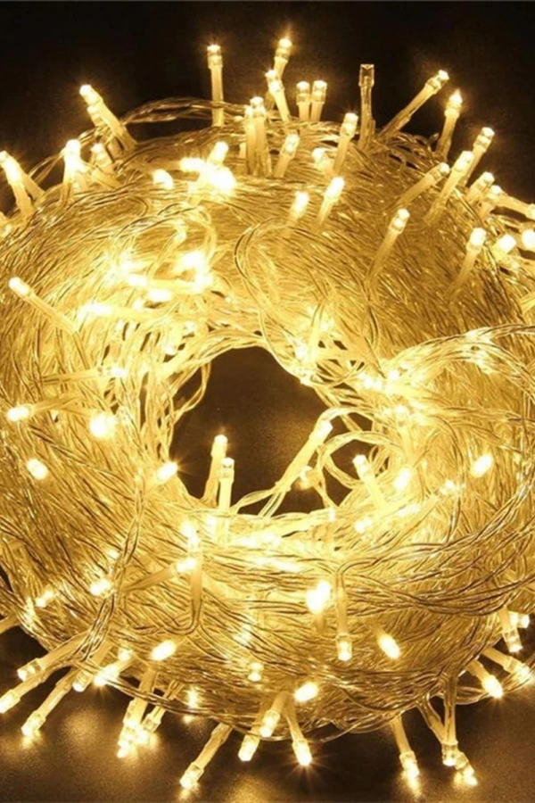 10m 60 Led Gün ışığı 2 Kademeli Şeffaf Kablo Pilli