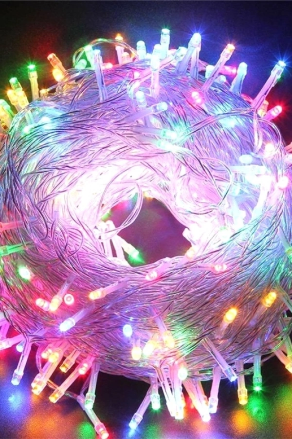 10m 60 LED RGB - 2 Kademeli Şeffaf Kablolu Pilli