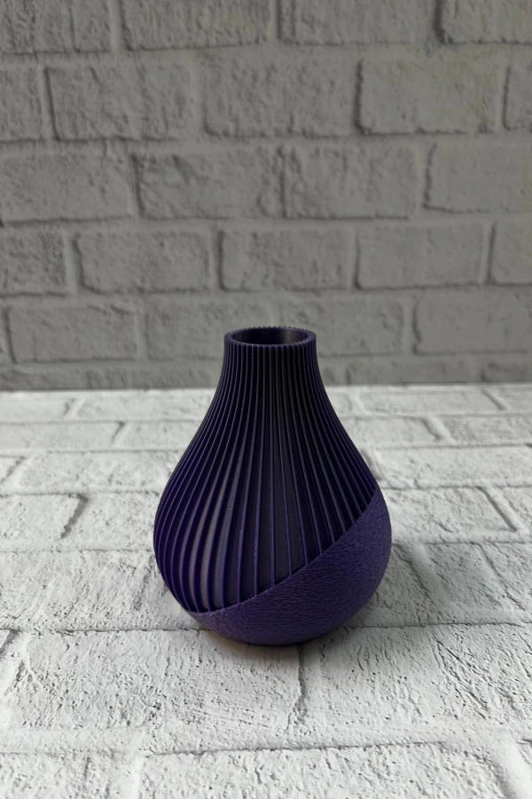 11 cm Mor Minimal Çizgili Vazo Masa Üstü Şık Dekor Objesi