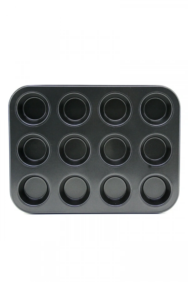 12li Muffin Kek Kalıbı - Metal - Siyah