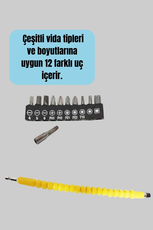 12 Parça Vidalama Uç Seti Akrobat Tasarım Dayanıklı Metal