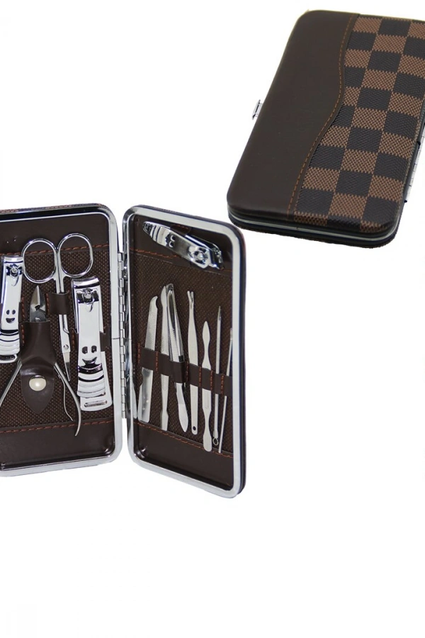 12 PCS - GÜMÜŞ MANİKÜR - PEDİKÜR SETİ RENKLİ DESENLİ - CÜZDAN MODELİ ÇANTALI