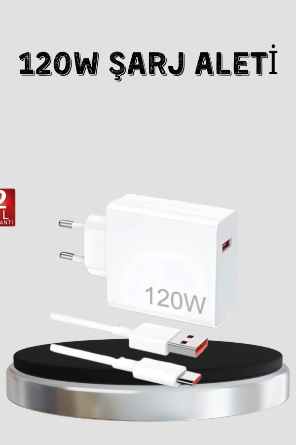 120W Hızlı Şarj Başlığı Ultra Güçlü Type-C Adaptör Kablo Dahil