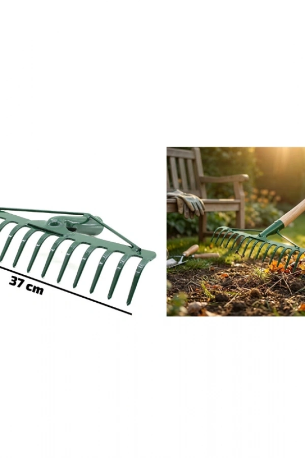 14 Dişli Metal Bahçe Tırmığı - 37 cm Genişlik - Dayanıklı Yapı