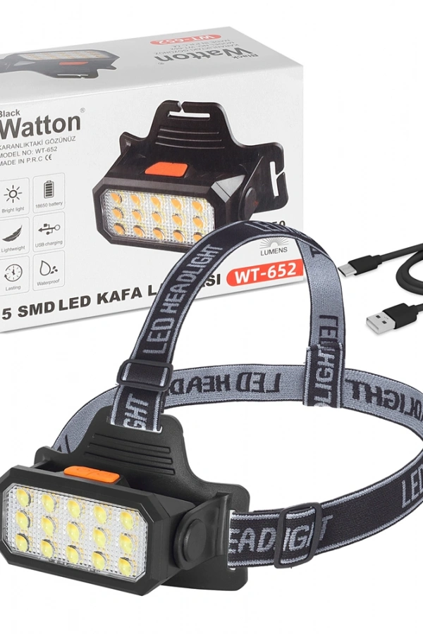 15 Ledli Sarı / Beyaz Şarjlı Kafa Lambası Watton Wt-652