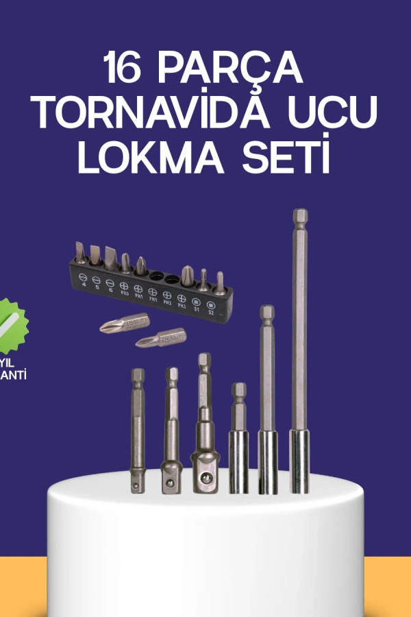 16 Parça Bits ve Adaptör Seti Vidalama Tamir Bakım Seti