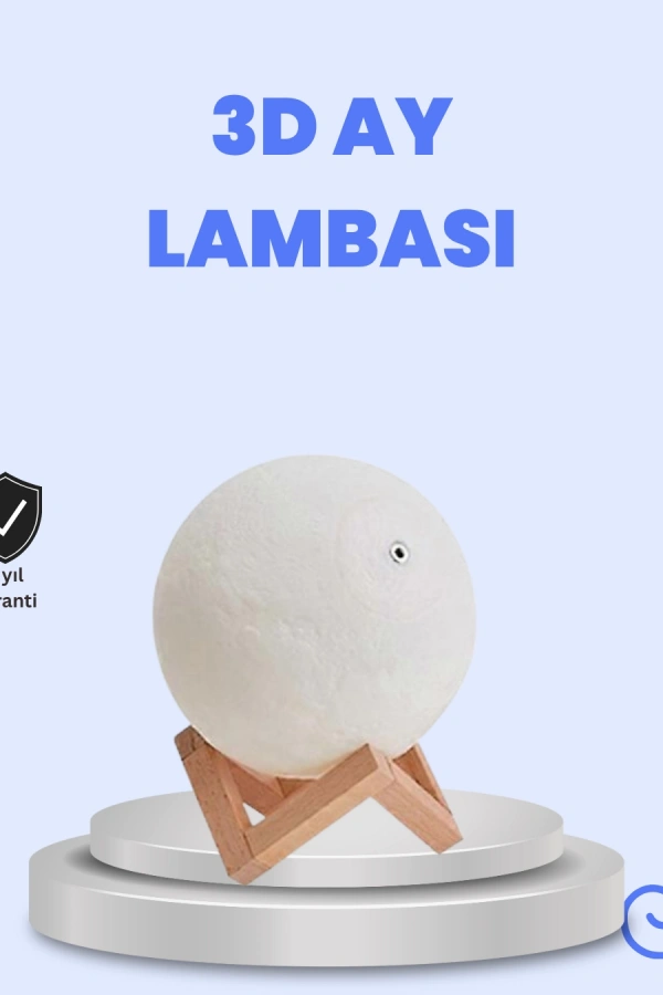 16 Renkli 3D Baskılı Ay Lambası Ahşap Standlı