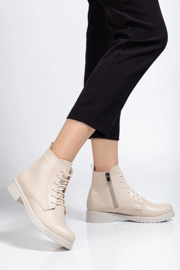 165-225 Bej Cilt Bağcıklı Fermuarlı Günlük Kadın Bot