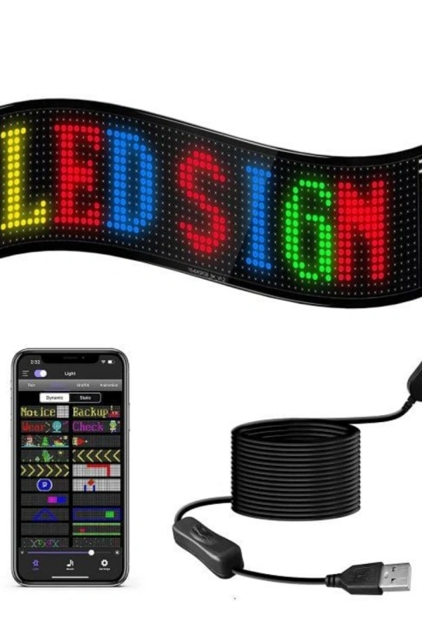 16x96 LED Yazı Paneli 60 cm Esnek RGB Işıklı Programlanabilir Ekran