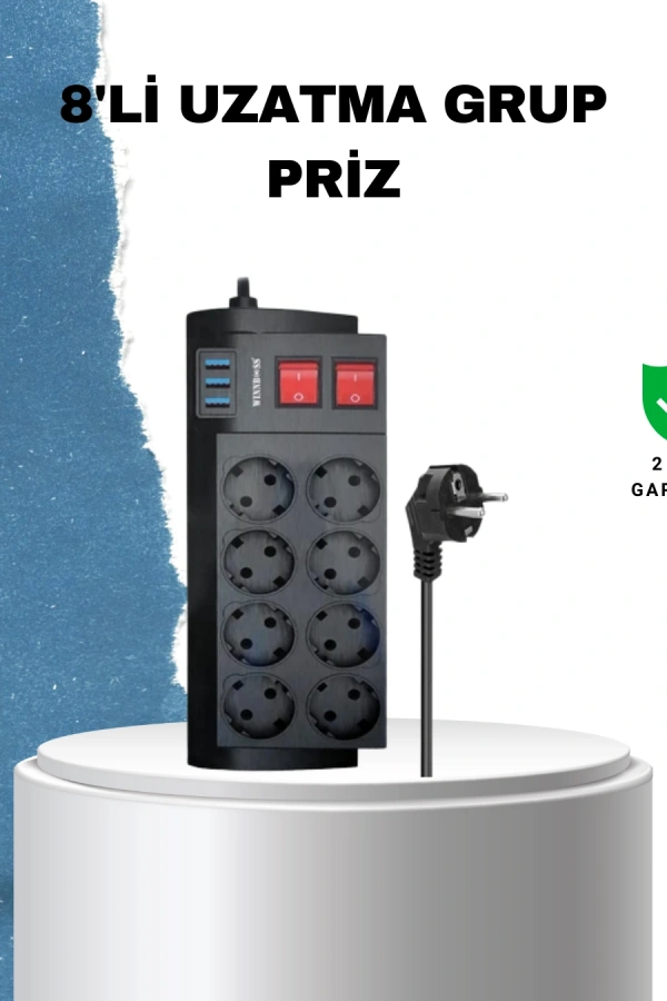 2 Metre Güçlü Çoklu Priz 8 Soket