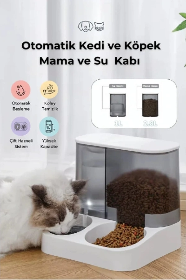 2si 1 Arada Otomatik Kedi Mama ve Su Kabı
