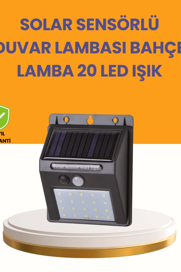 20 LED Güneş Enerjili Hareket Sensörlü Dış Mekan Duvar Lambası