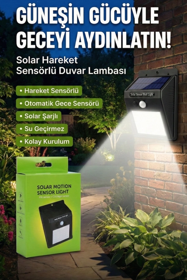 20 Ledli Hareket Sensörlü Dış Mekan Solar Lamba