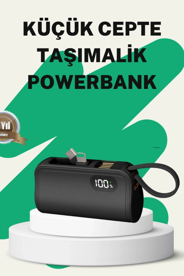 2000mAh Mini Powerbank Dahili Konektörlü PD 20W
