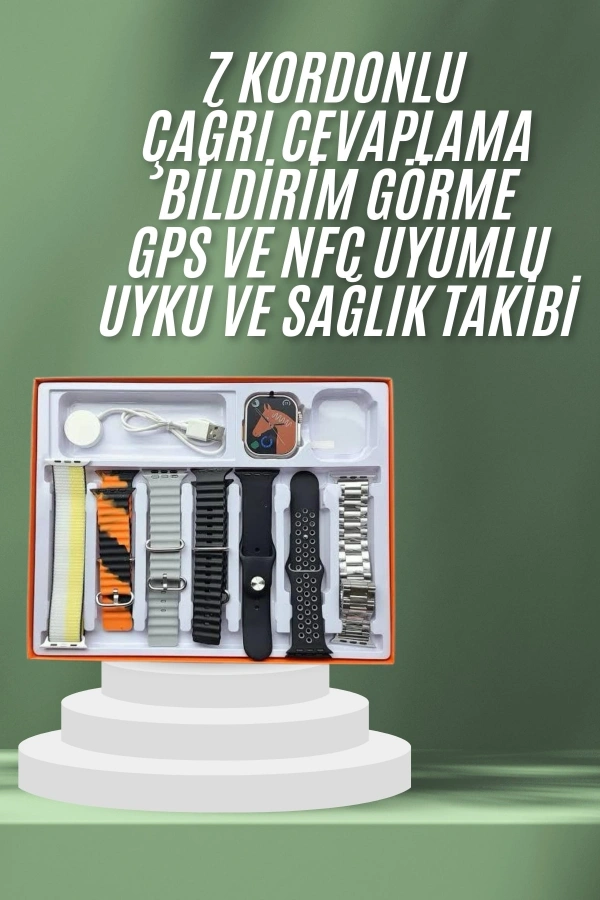 2.05 İnç IPS Ekranlı Akıllı Saat Sağlık Takip ve Spor Modları 7 Kordonlu