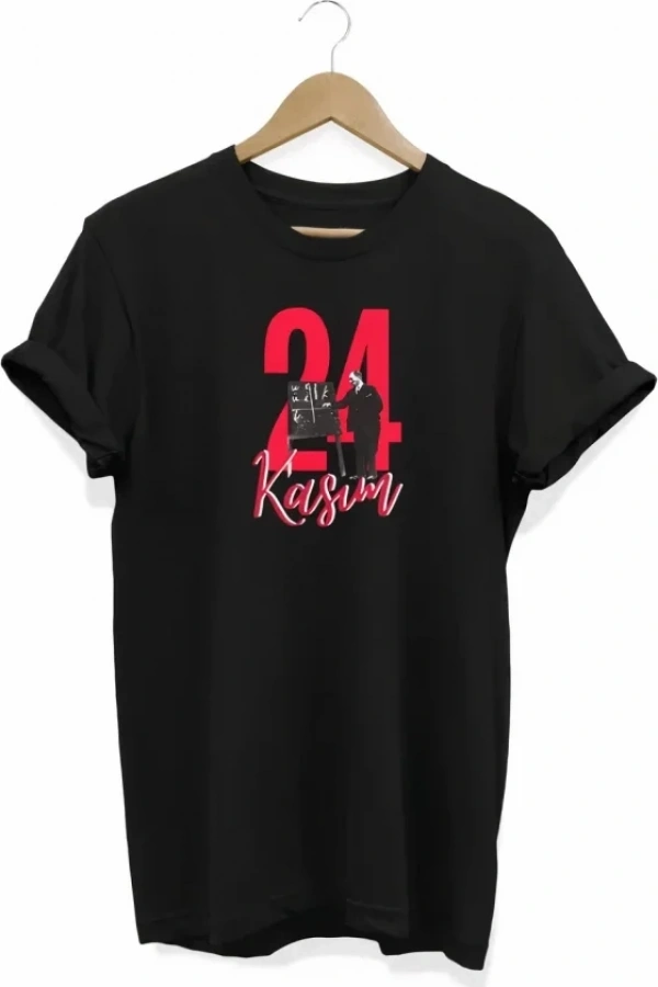 24 Kasım Öğretmenler Günü Öğretmen Hediyesi Baskılı Oversize T-shirt - Siyah