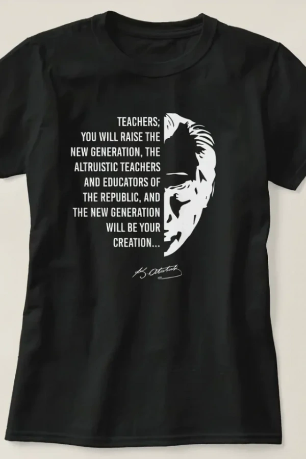 24 Kasım Öğretmenler Günü Temalı Baskılı Bisiklet Yaka T-shirt - Siyah