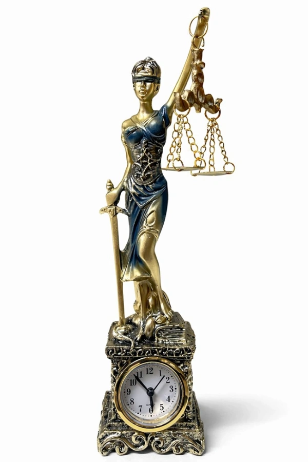 26x7 cm Polyester Saatli Adalet Figürü