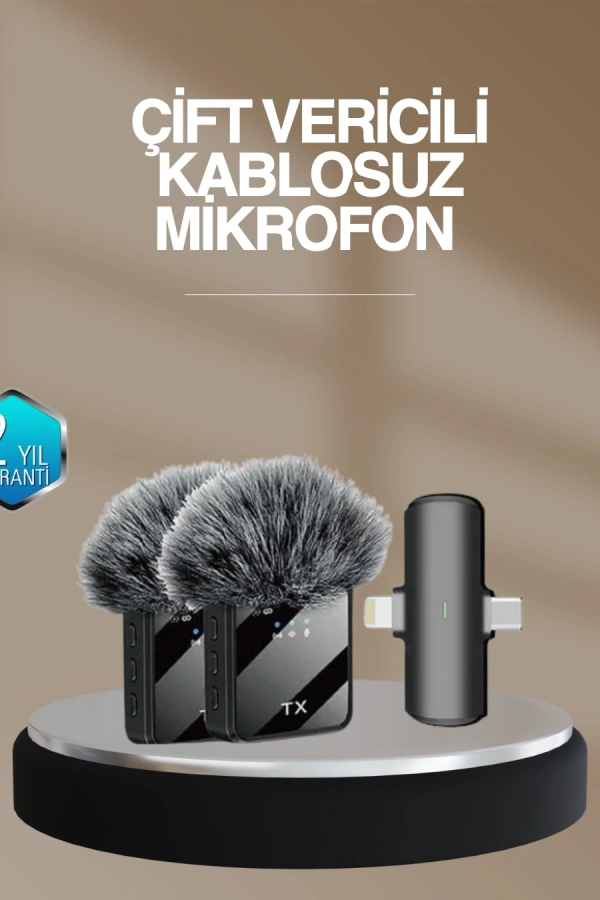 2’li Kablosuz Yaka Mikrofonu Type-C ve Lightning Uyumlu Profesyonel Set