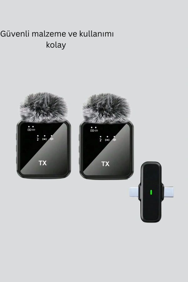 2’li Kablosuz Yaka Mikrofonu Type-C ve Lightning Uyumlu Profesyonel Set
