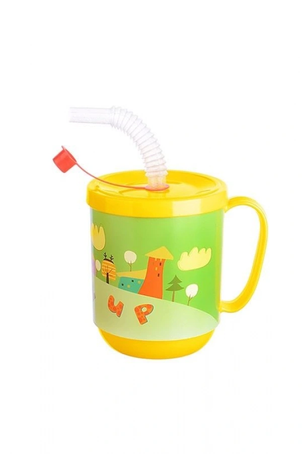 3 Adet pipetli Çocuk Içecek Bardağı Desenli Bardak 350ml