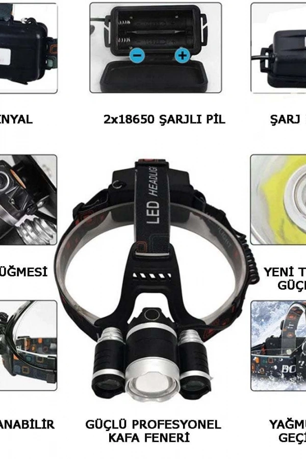 3 Başlıklı Şarjlı Kafa Feneri Wt-256